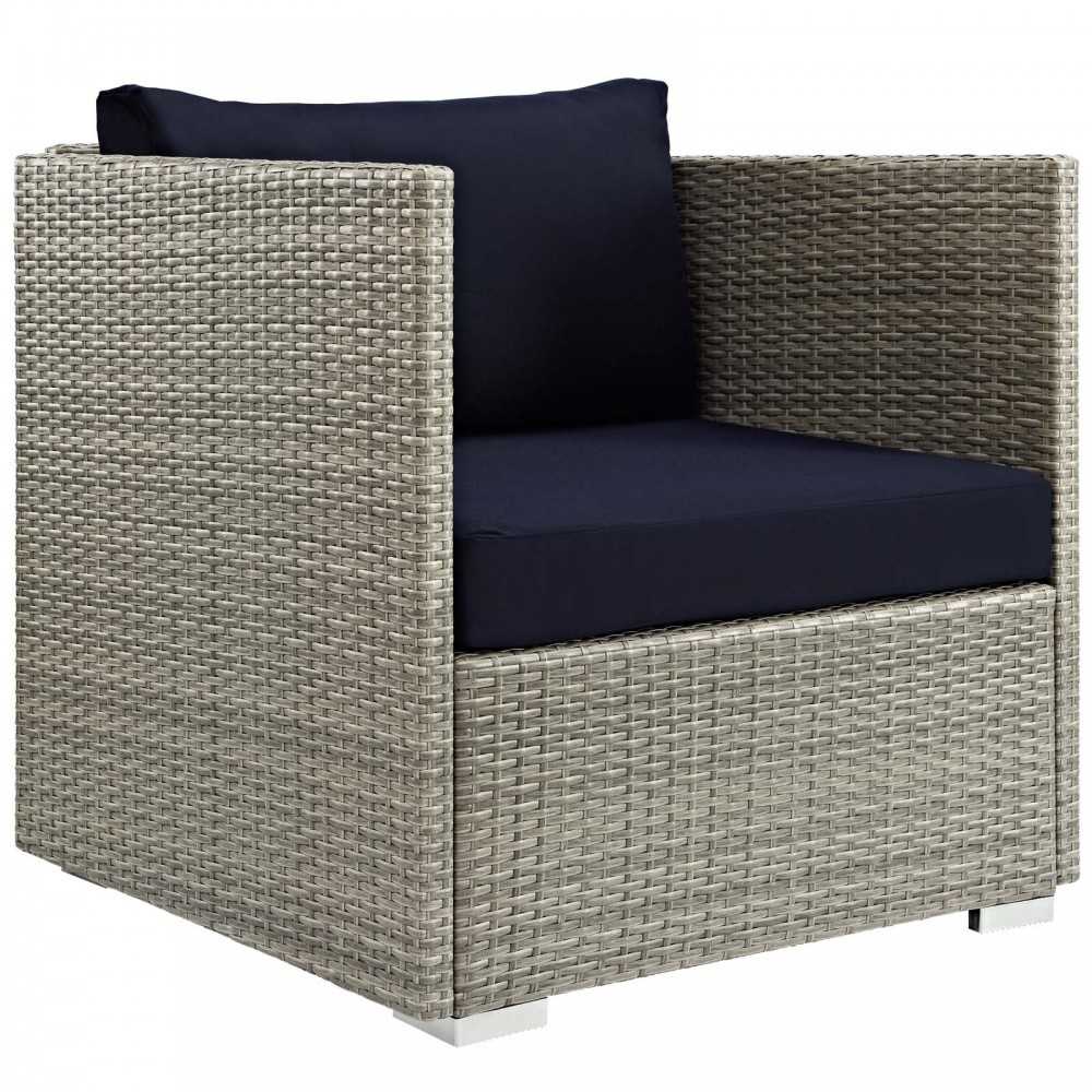 Repose 3 Piece Outdoor Patio Sunbrella Sectional Set, Light Gray Navy