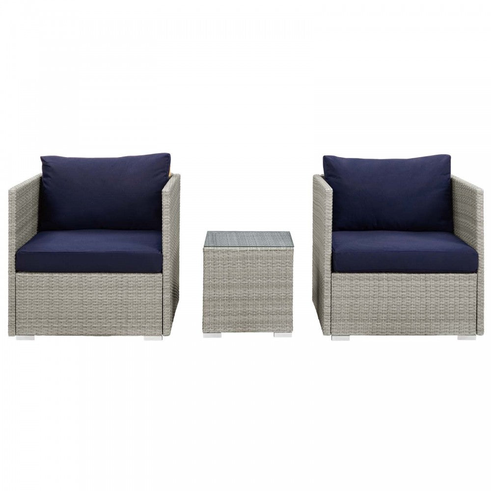 Repose 3 Piece Outdoor Patio Sunbrella Sectional Set, Light Gray Navy