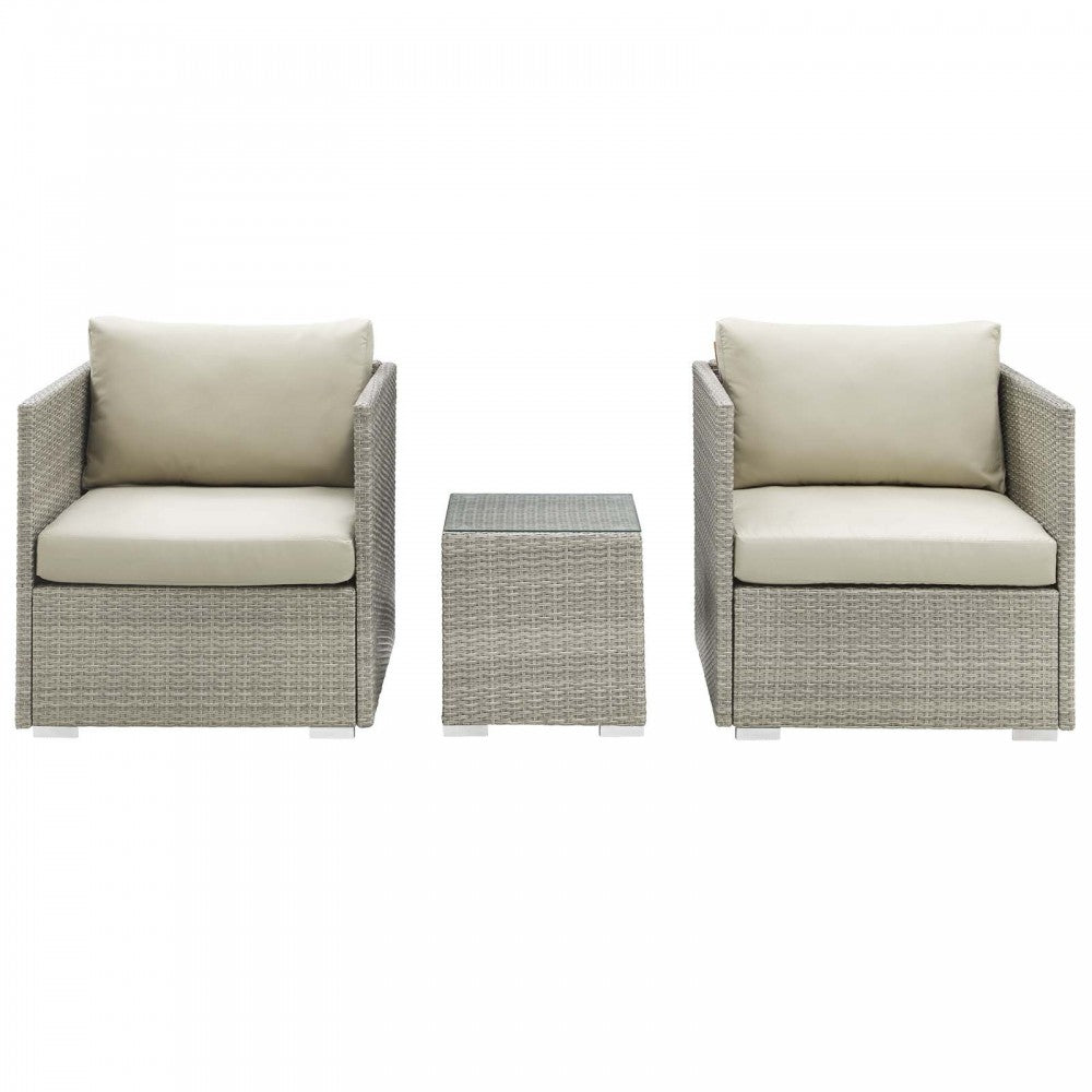 Repose 3 Piece Outdoor Patio Sunbrella Sectional Set, Light Gray Beige