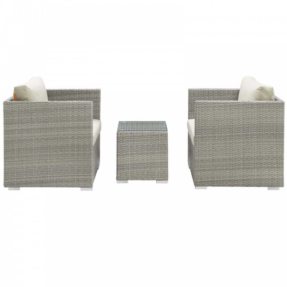 Repose 3 Piece Outdoor Patio Sunbrella Sectional Set, Light Gray Beige