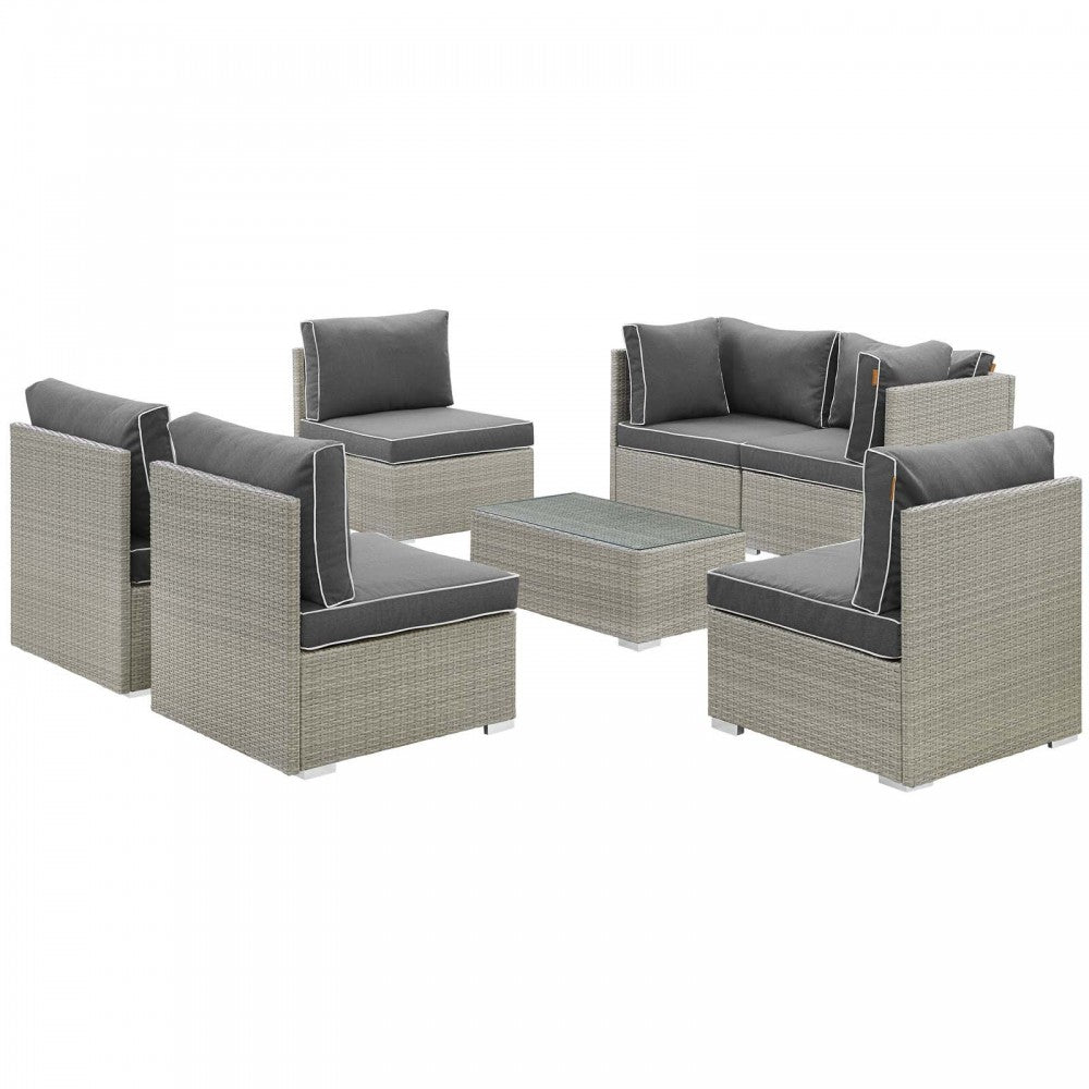 Repose 7 Piece Outdoor Patio Sectional Set, Light Gray Charcoal, EEI-3004-LGR-CHA-SET