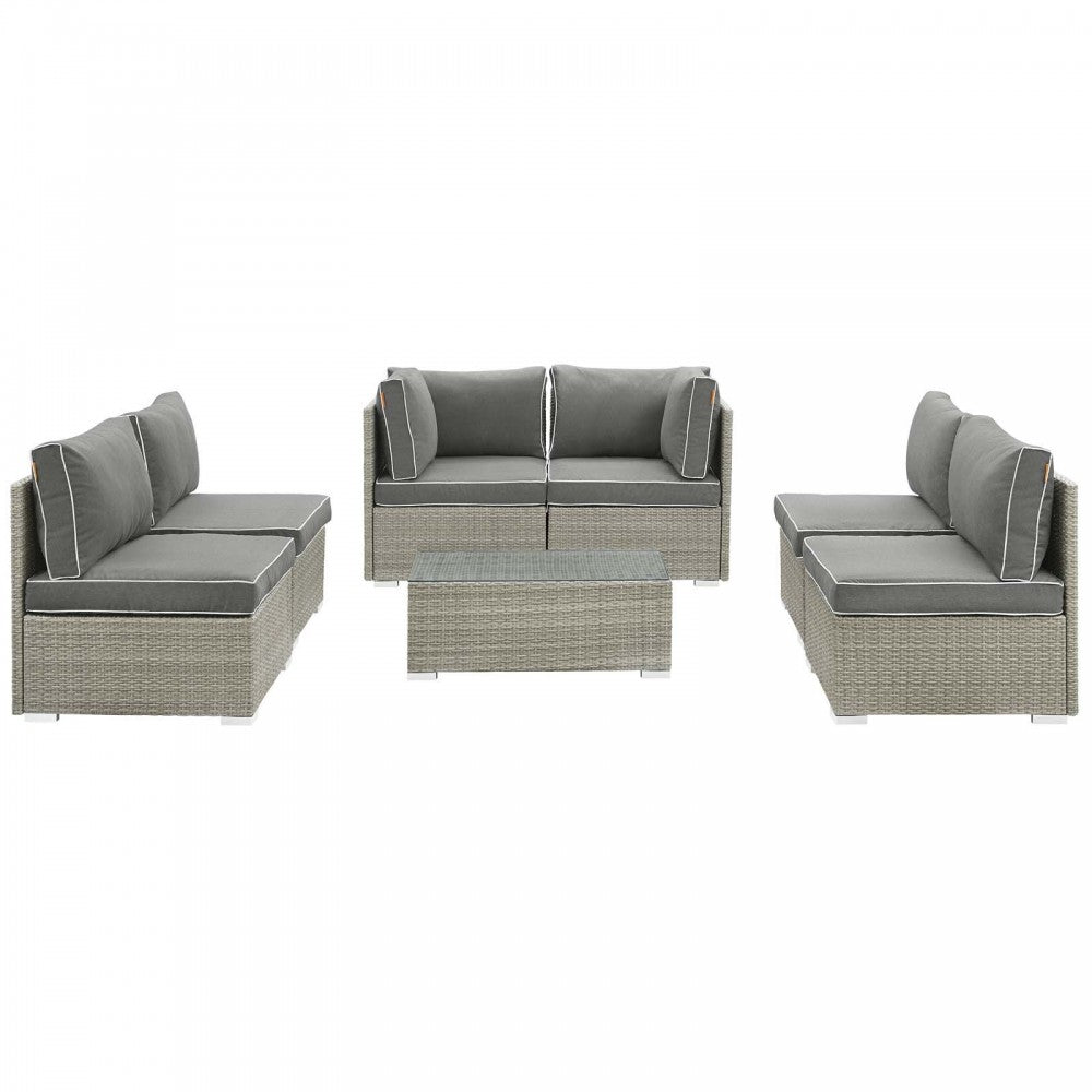 Repose 7 Piece Outdoor Patio Sectional Set, Light Gray Charcoal, EEI-3004-LGR-CHA-SET