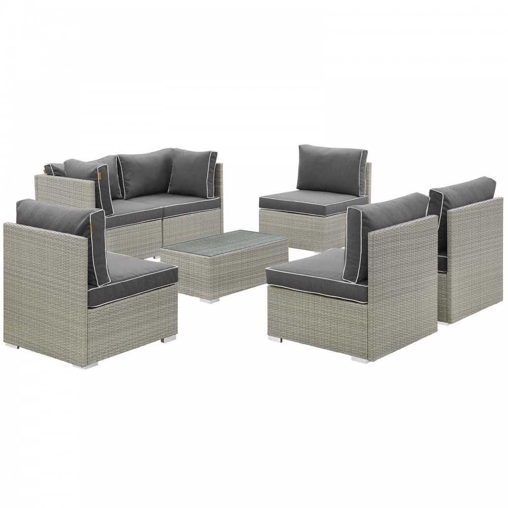 Repose 7 Piece Outdoor Patio Sectional Set, Light Gray Charcoal, EEI-3004-LGR-CHA-SET