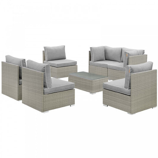 Repose 7 Piece Outdoor Patio Sectional Set, Light Gray Gray, EEI-3004-LGR-GRY-SET