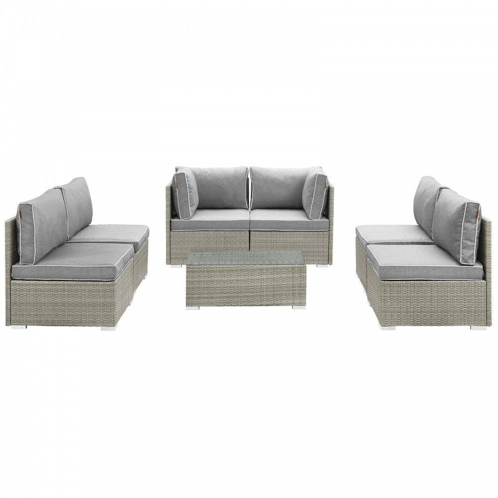 Repose 7 Piece Outdoor Patio Sectional Set, Light Gray Gray, EEI-3004-LGR-GRY-SET