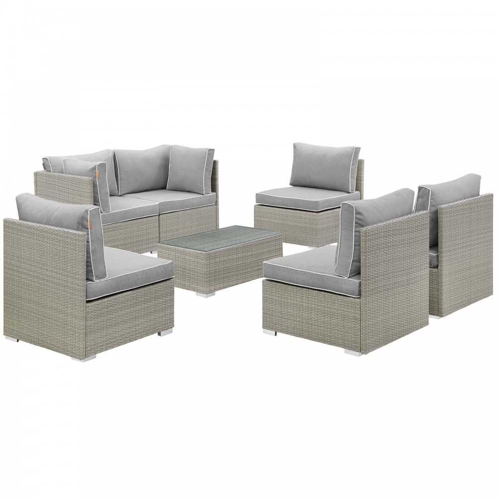 Repose 7 Piece Outdoor Patio Sectional Set, Light Gray Gray, EEI-3004-LGR-GRY-SET