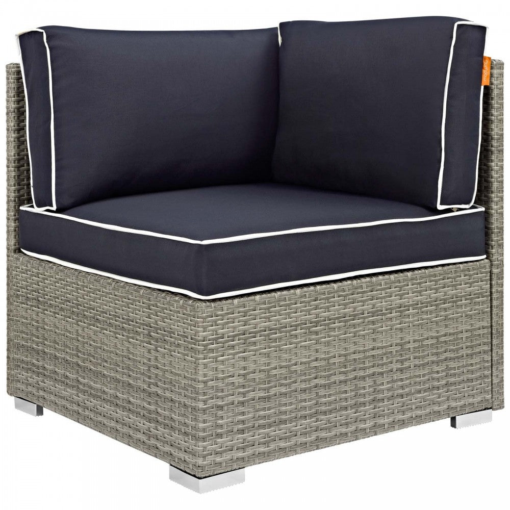 Repose 7 Piece Outdoor Patio Sectional Set, Light Gray Navy, EEI-3004-LGR-NAV-SET