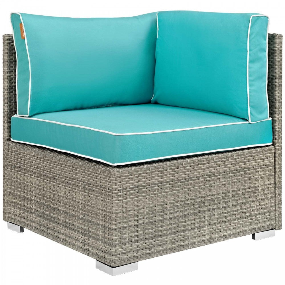 Repose 7 Piece Outdoor Patio Sectional Set, Light Gray Turquoise, EEI-3004-LGR-TRQ-SET