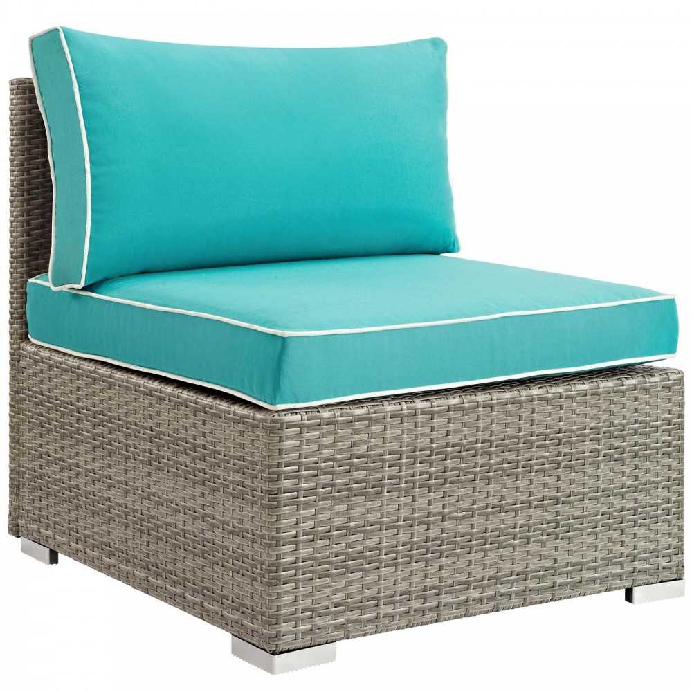 Repose 7 Piece Outdoor Patio Sectional Set, Light Gray Turquoise, EEI-3004-LGR-TRQ-SET