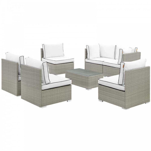 Repose 7 Piece Outdoor Patio Sectional Set, Light Gray White, EEI-3004-LGR-WHI-SET