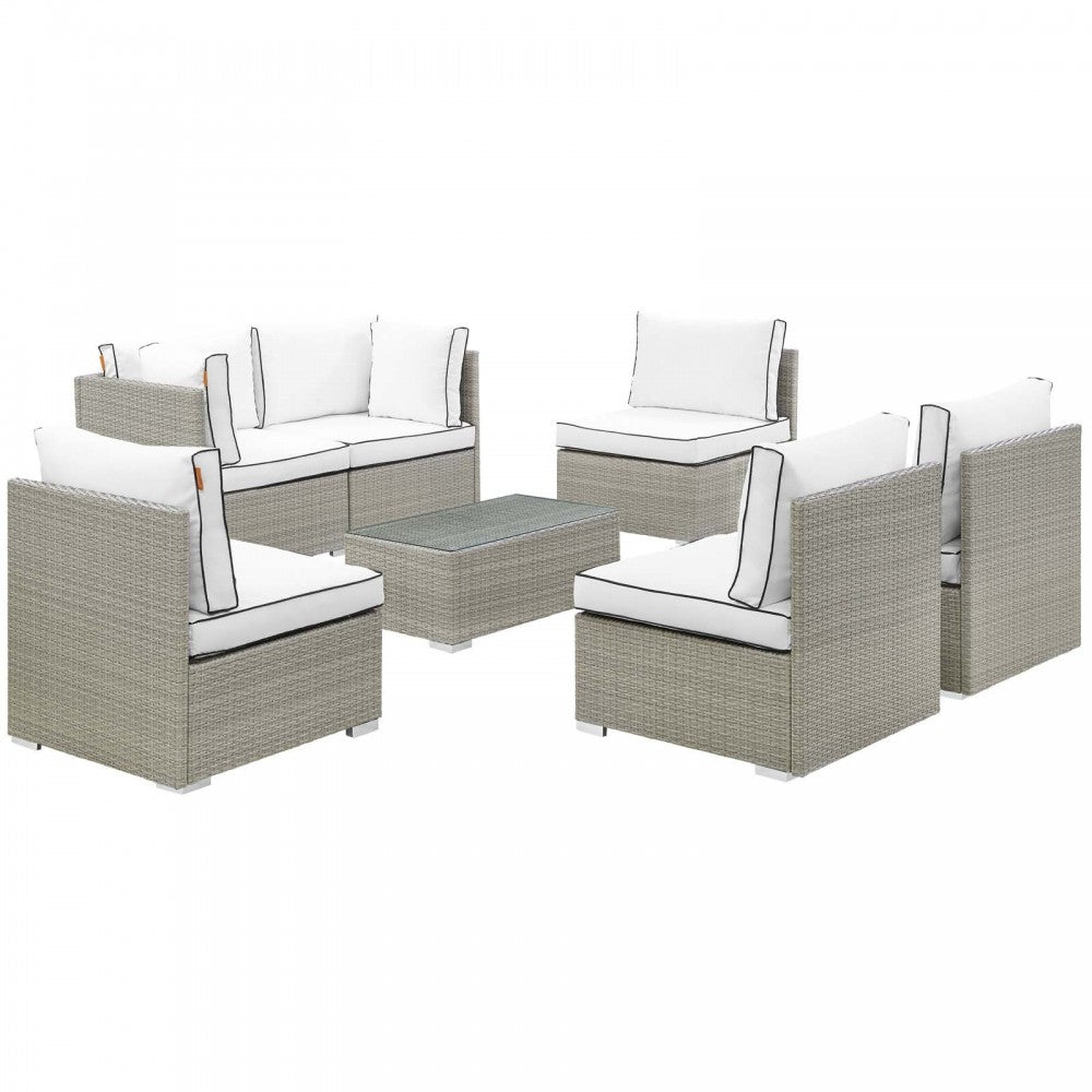 Repose 7 Piece Outdoor Patio Sectional Set, Light Gray White, EEI-3004-LGR-WHI-SET