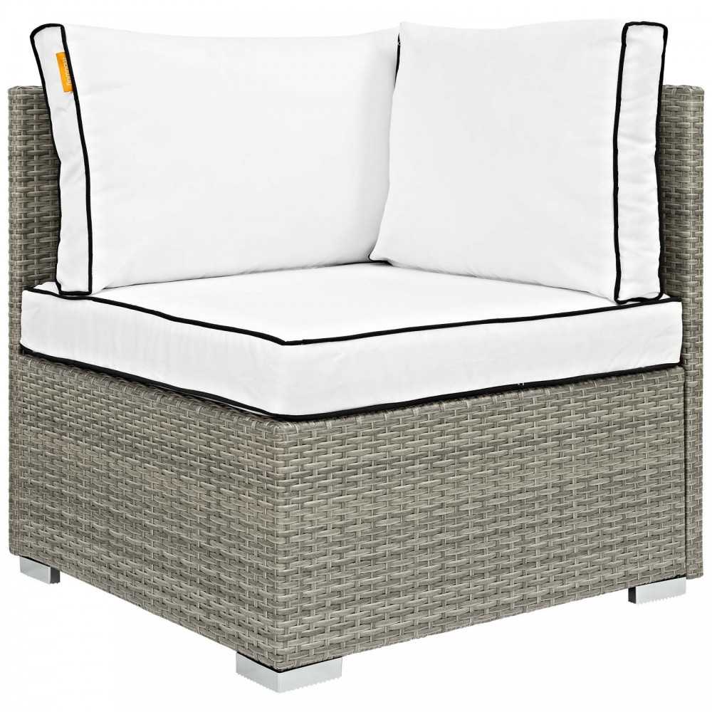 Repose 7 Piece Outdoor Patio Sectional Set, Light Gray White, EEI-3004-LGR-WHI-SET