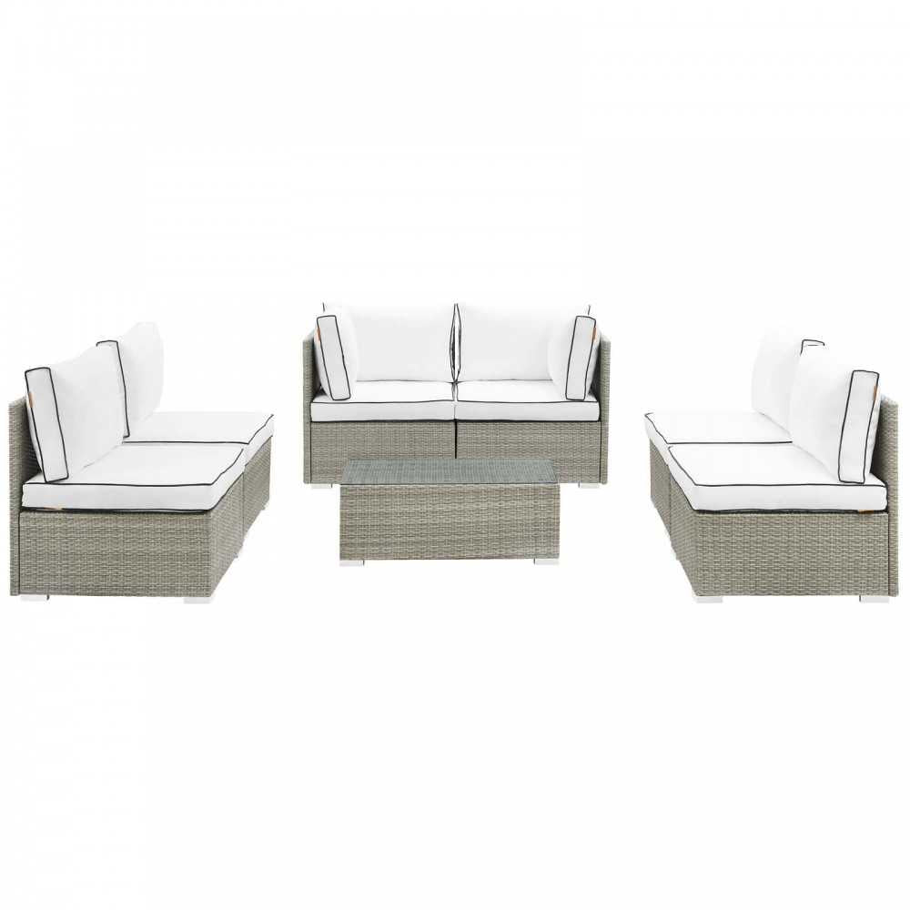 Repose 7 Piece Outdoor Patio Sectional Set, Light Gray White, EEI-3004-LGR-WHI-SET