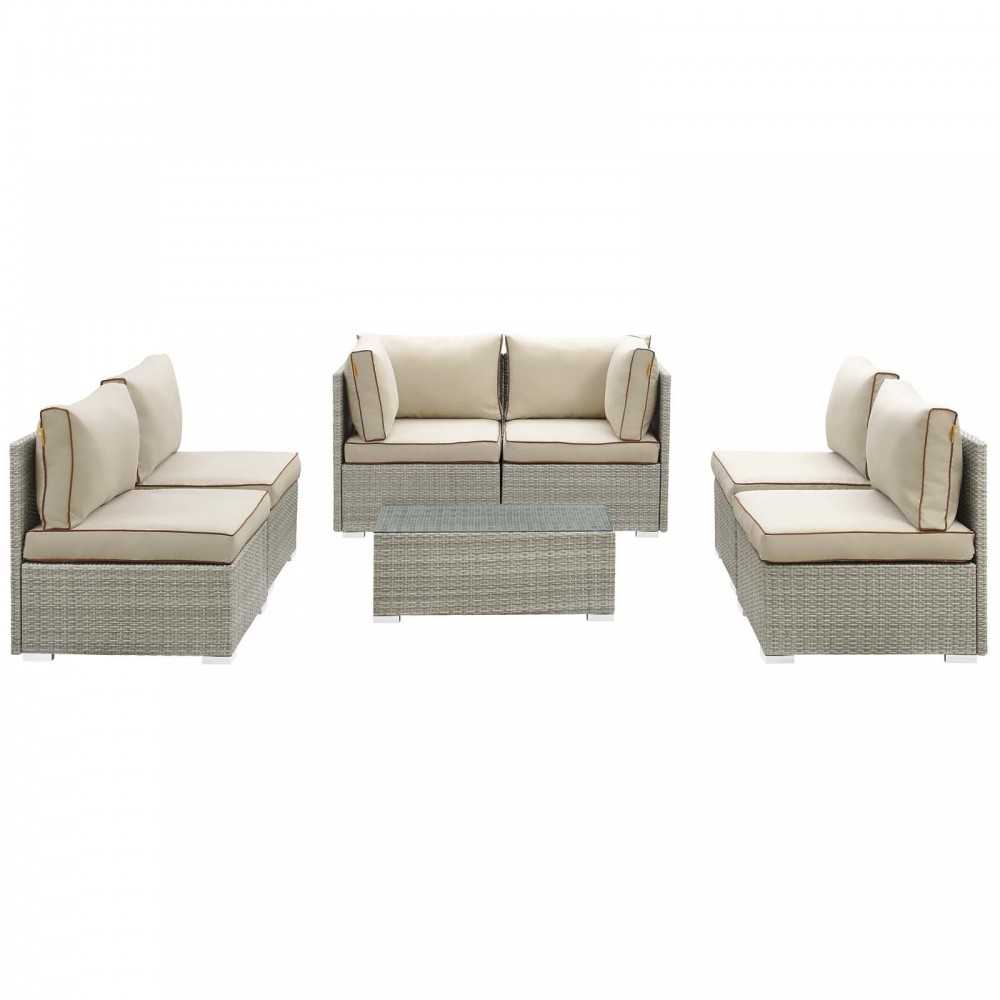 Repose 7 Piece Outdoor Patio Sectional Set, Light Gray Beige, EEI-3004-LGR-BEI-SET