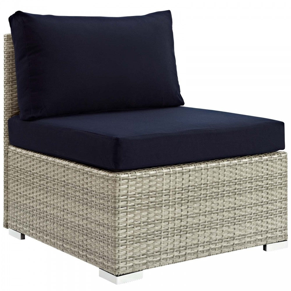 Repose 7 Piece Outdoor Patio Sunbrella Sectional Set, Light Gray Navy, EEI-3005-LGR-NAV-SET