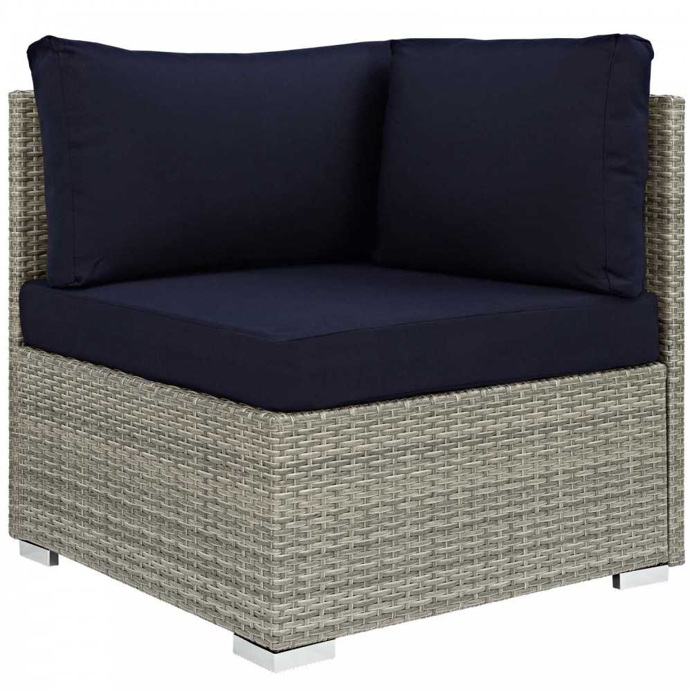 Repose 7 Piece Outdoor Patio Sunbrella Sectional Set, Light Gray Navy, EEI-3005-LGR-NAV-SET