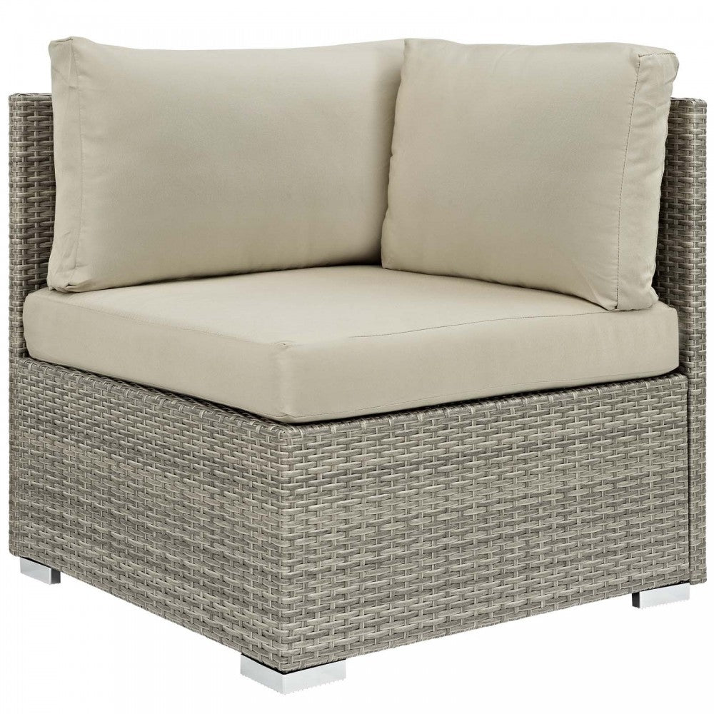 Repose 7 Piece Outdoor Patio Sunbrella Sectional Set, Light Gray Beige, EEI-3005-LGR-BEI-SET