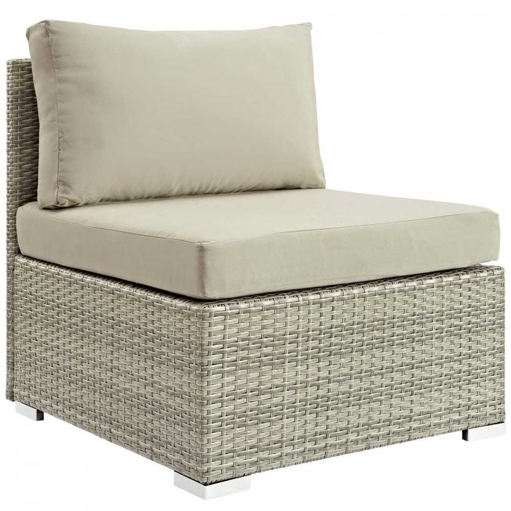 Repose 7 Piece Outdoor Patio Sunbrella Sectional Set, Light Gray Beige, EEI-3005-LGR-BEI-SET