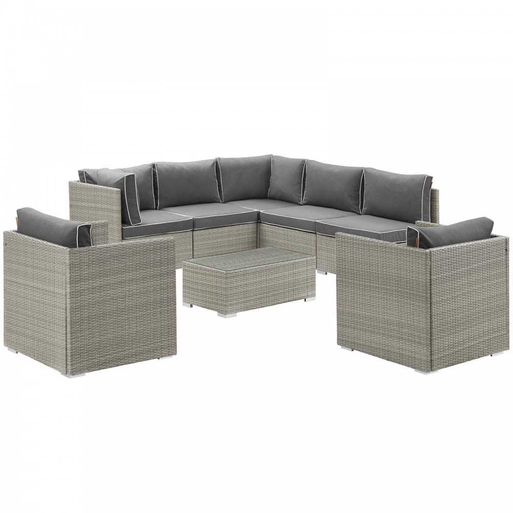 Repose 8 Piece Outdoor Patio Sectional Set, Light Gray Charcoal, EEI-3008-LGR-CHA-SET