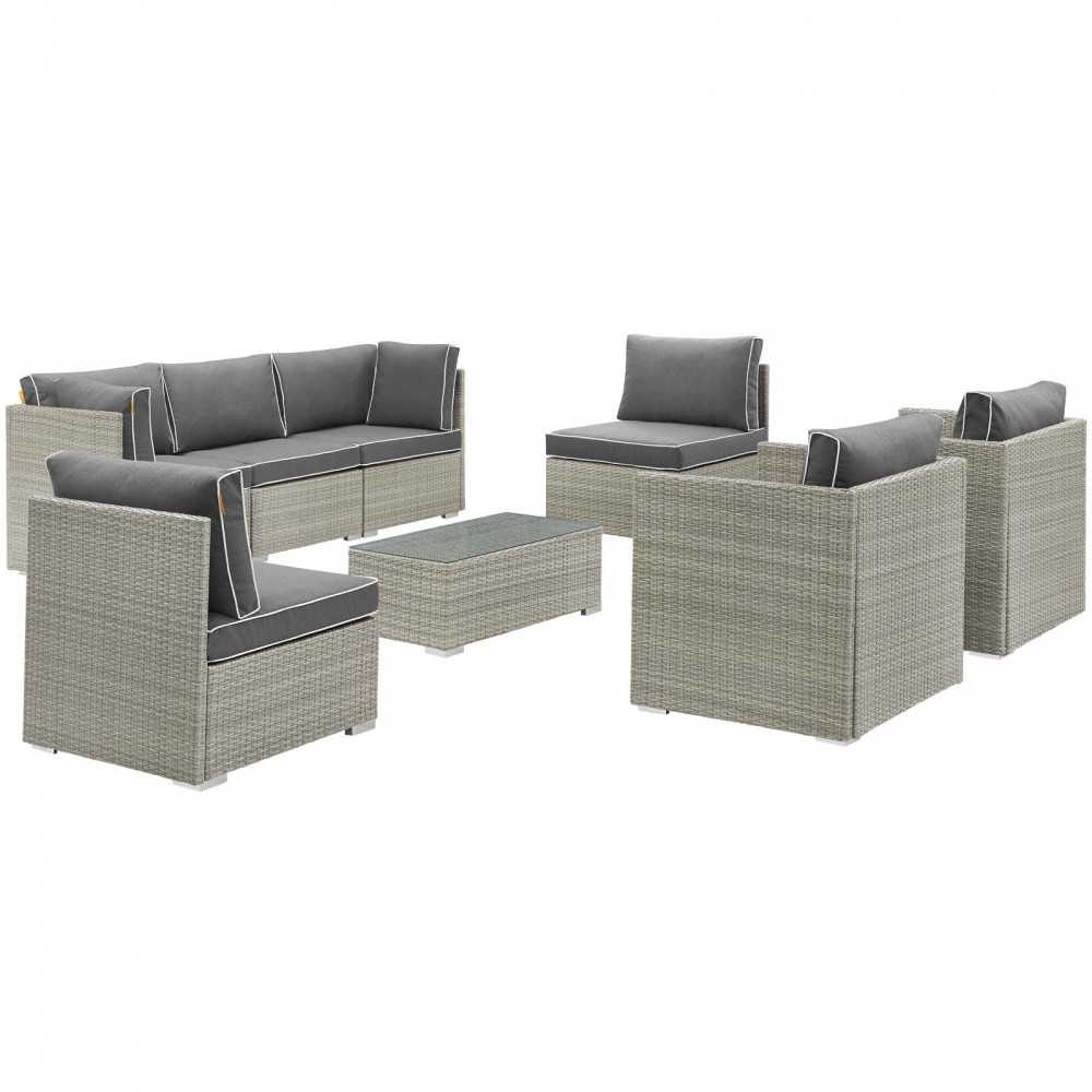 Repose 8 Piece Outdoor Patio Sectional Set, Light Gray Charcoal, EEI-3008-LGR-CHA-SET