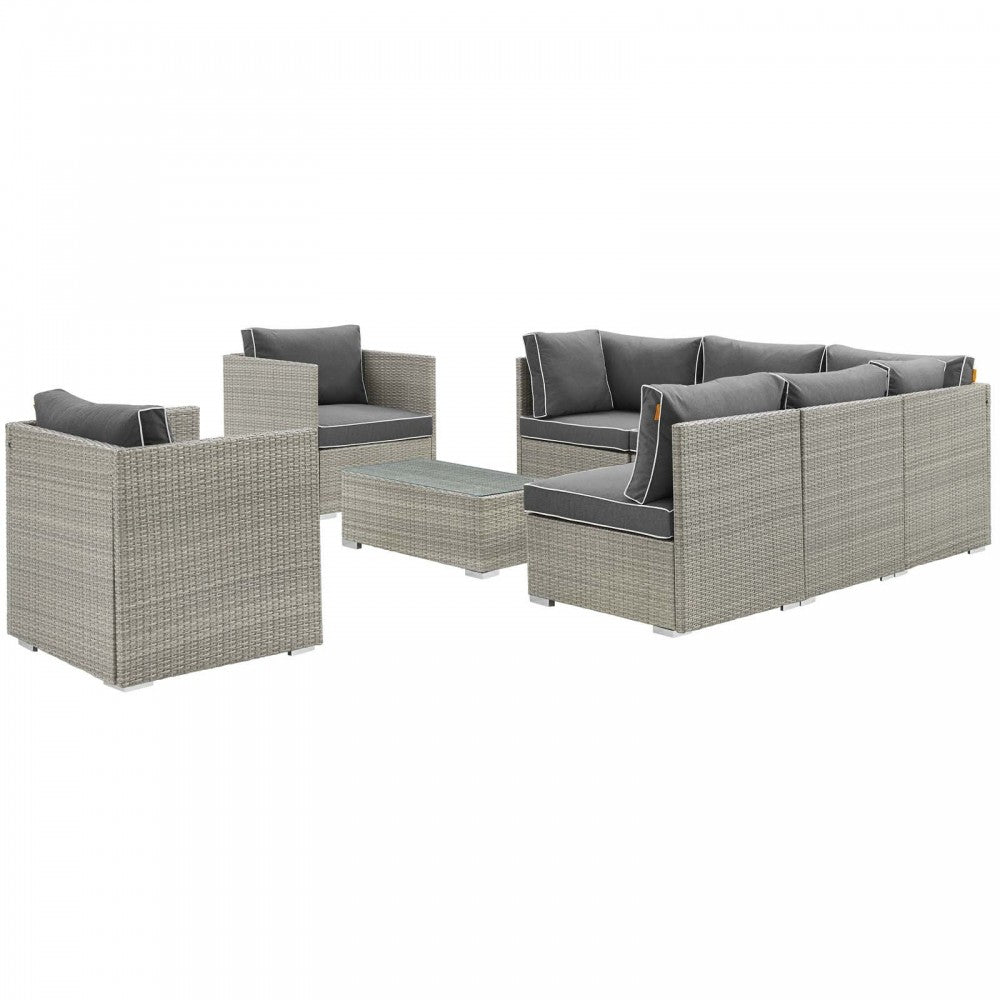 Repose 8 Piece Outdoor Patio Sectional Set, Light Gray Charcoal, EEI-3008-LGR-CHA-SET