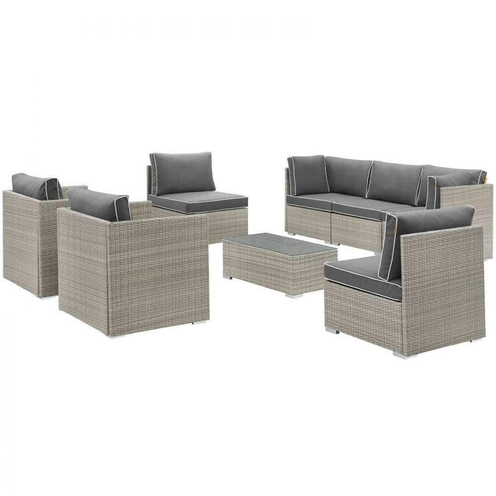 Repose 8 Piece Outdoor Patio Sectional Set, Light Gray Charcoal, EEI-3008-LGR-CHA-SET