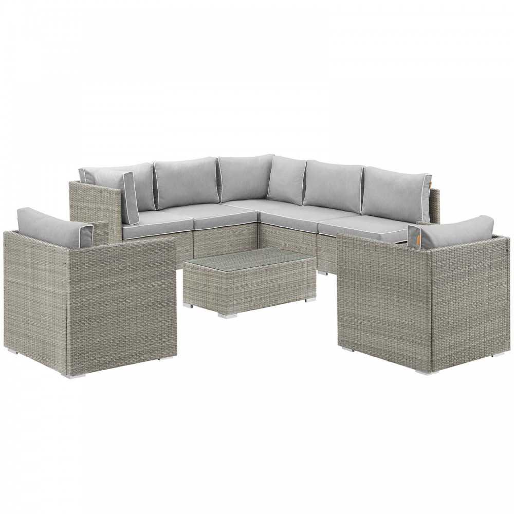 Repose 8 Piece Outdoor Patio Sectional Set, Light Gray Gray, EEI-3008-LGR-GRY-SET