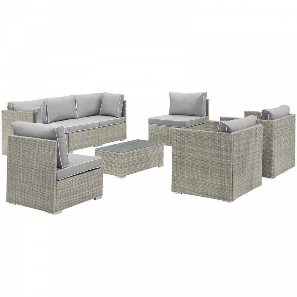 Repose 8 Piece Outdoor Patio Sectional Set, Light Gray Gray, EEI-3008-LGR-GRY-SET