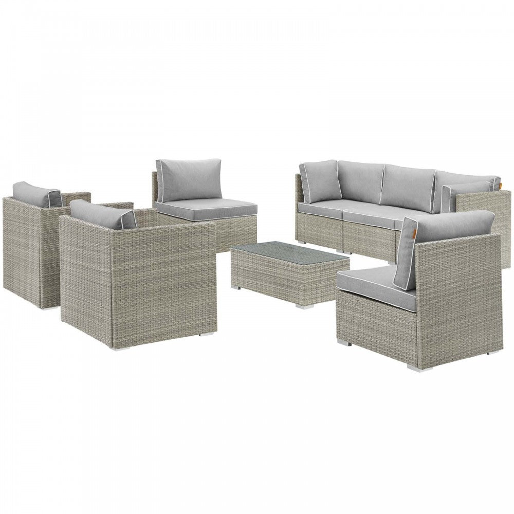 Repose 8 Piece Outdoor Patio Sectional Set, Light Gray Gray, EEI-3008-LGR-GRY-SET