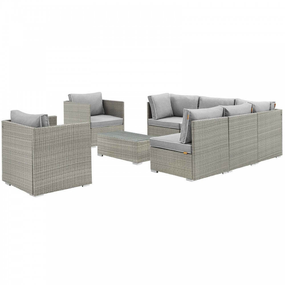 Repose 8 Piece Outdoor Patio Sectional Set, Light Gray Gray, EEI-3008-LGR-GRY-SET