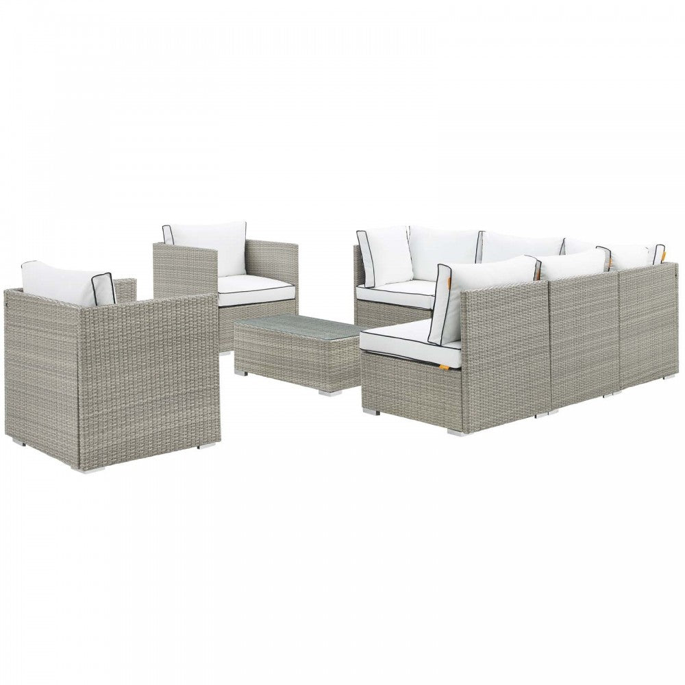 Repose 8 Piece Outdoor Patio Sectional Set, Light Gray White, EEI-3008-LGR-WHI-SET