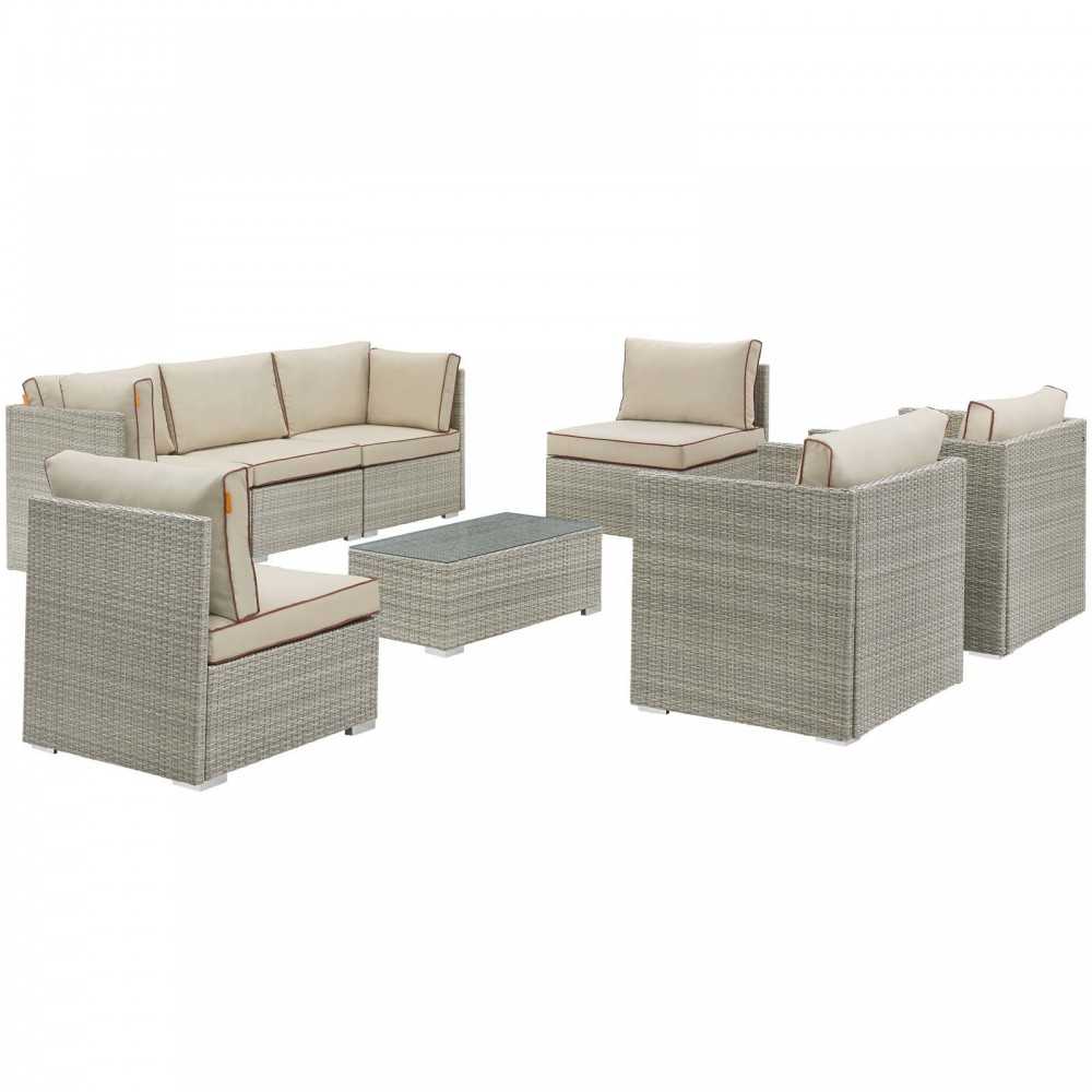 Repose 8 Piece Outdoor Patio Sectional Set, Light Gray Beige, EEI-3008-LGR-BEI-SET