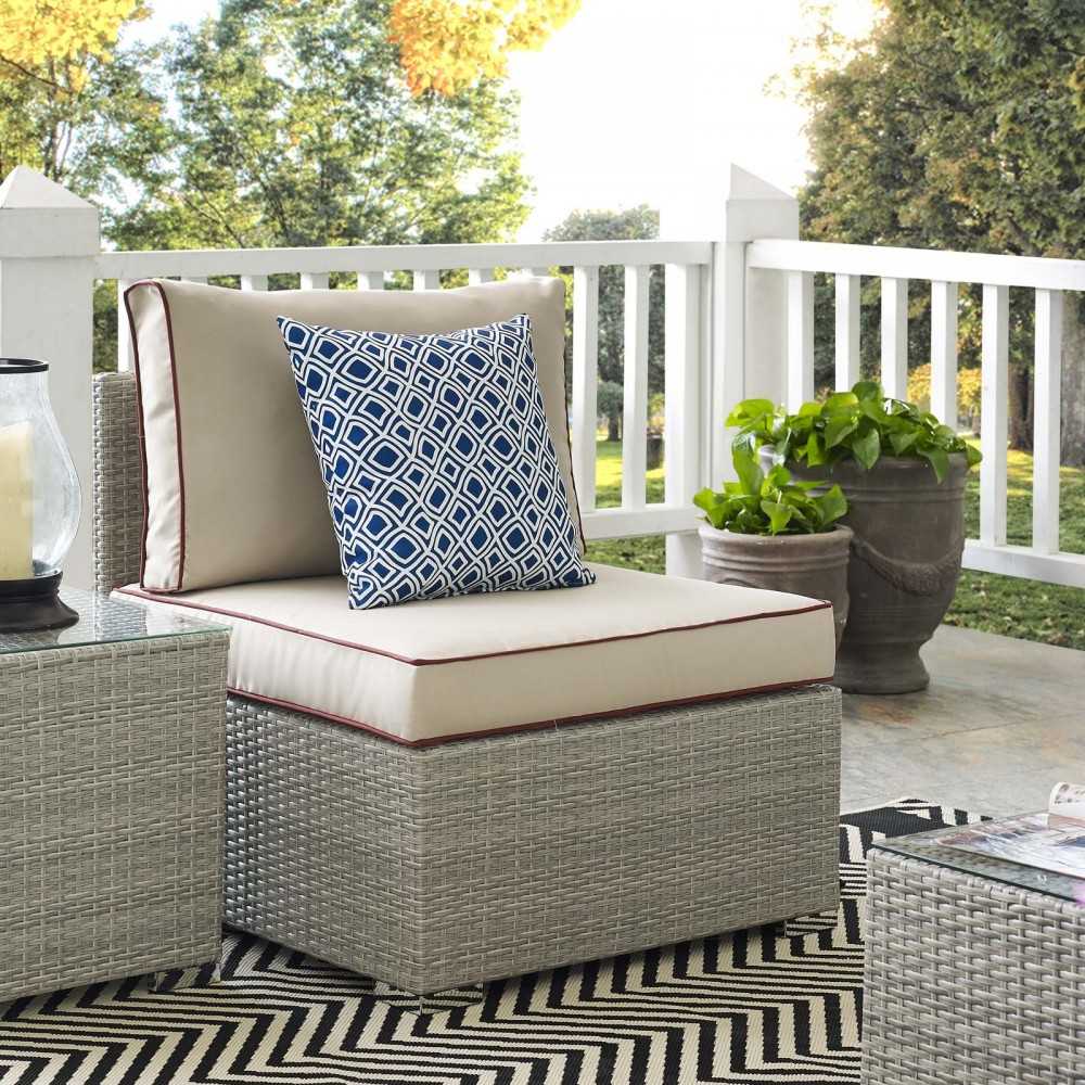 Repose Outdoor Patio Armless Chair, White, EEI-2958-LGR-BEI