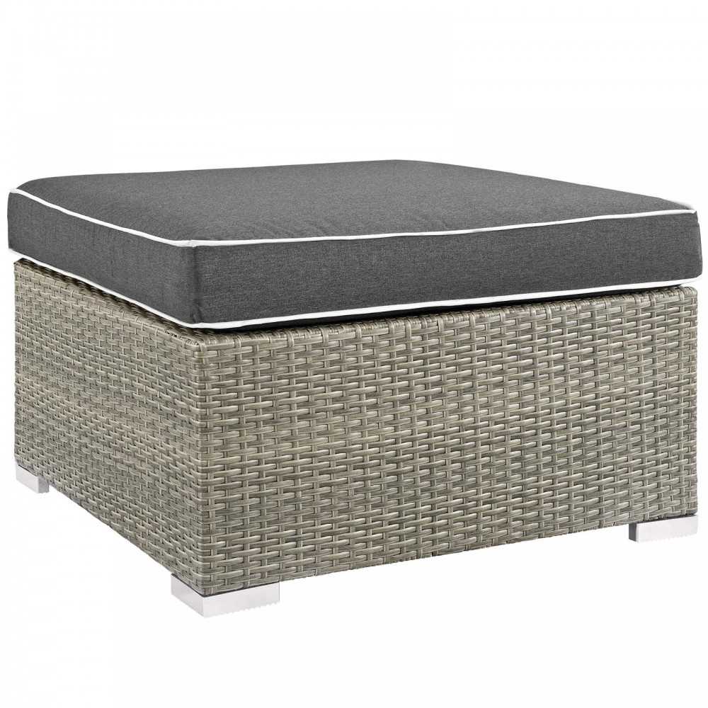 Repose Outdoor Patio Upholstered Fabric Ottoman, White, EEI-2962-LGR-CHA