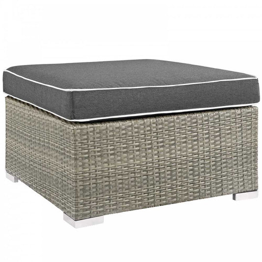 Repose Outdoor Patio Upholstered Fabric Ottoman, White, EEI-2962-LGR-CHA