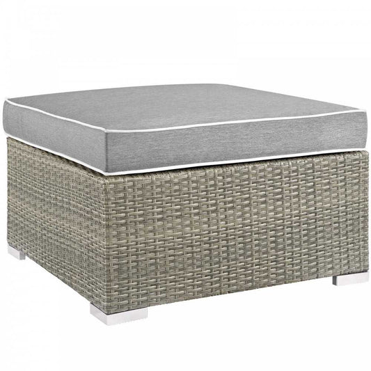 Repose Outdoor Patio Upholstered Fabric Ottoman, White, EEI-2962-LGR-GRY