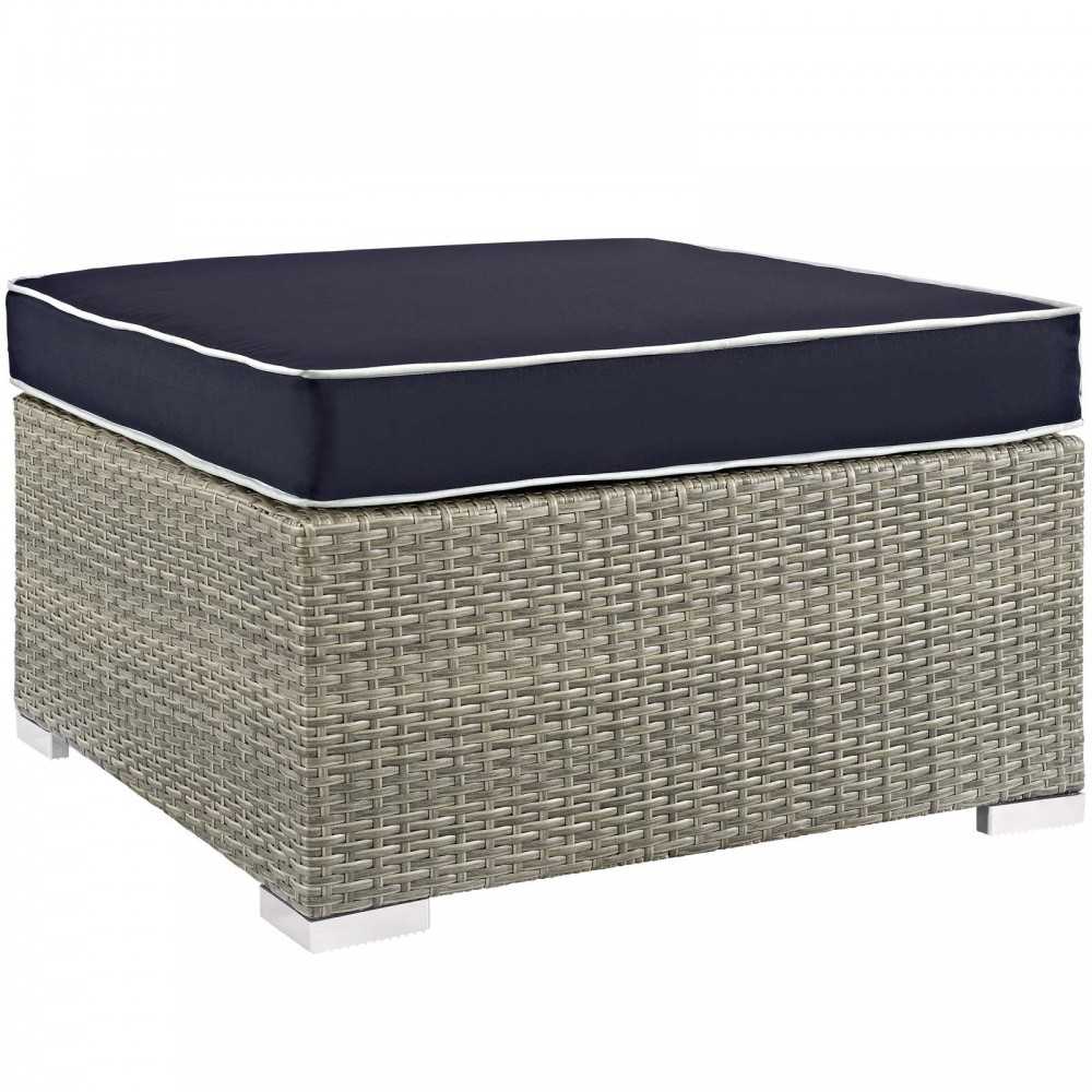 Repose Outdoor Patio Upholstered Fabric Ottoman, White, EEI-2962-LGR-NAV