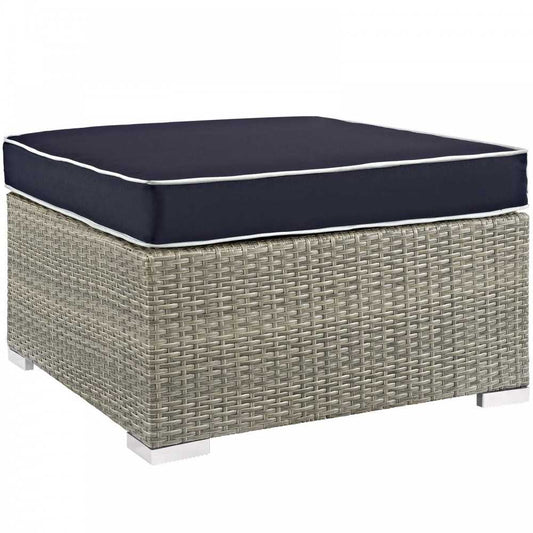Repose Outdoor Patio Upholstered Fabric Ottoman, White, EEI-2962-LGR-NAV