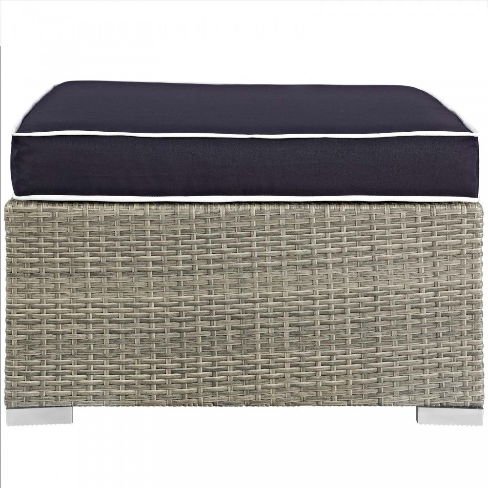 Repose Outdoor Patio Upholstered Fabric Ottoman, White, EEI-2962-LGR-NAV
