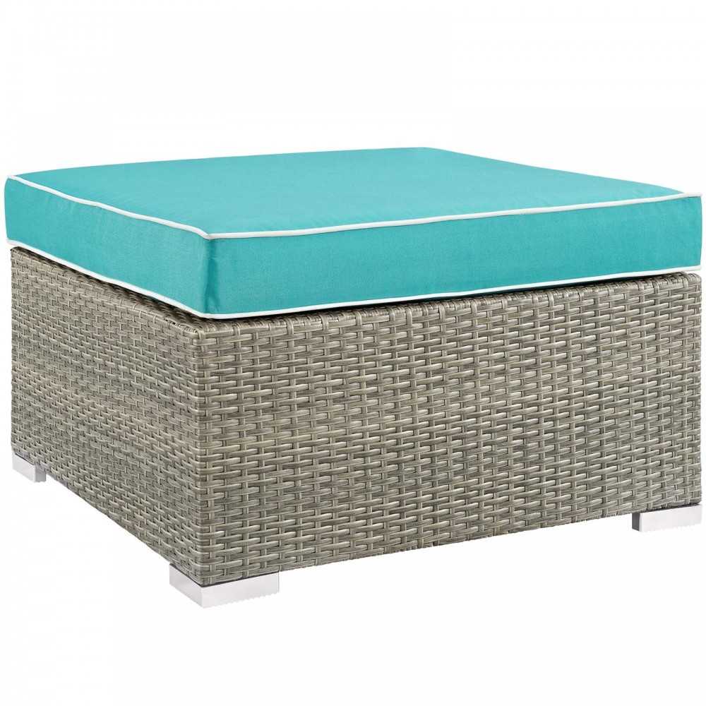 Repose Outdoor Patio Upholstered Fabric Ottoman, White, EEI-2962-LGR-TRQ