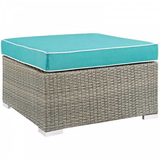 Repose Outdoor Patio Upholstered Fabric Ottoman, White, EEI-2962-LGR-TRQ