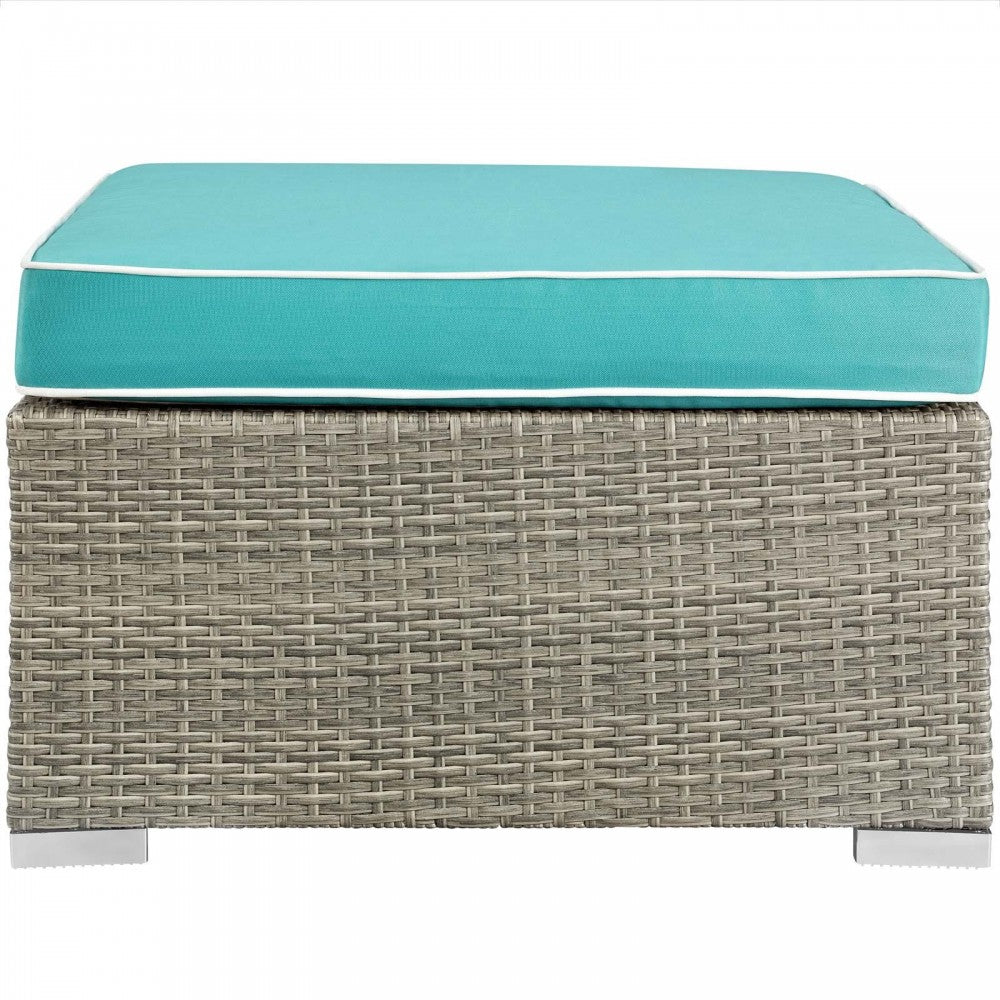 Repose Outdoor Patio Upholstered Fabric Ottoman, White, EEI-2962-LGR-TRQ