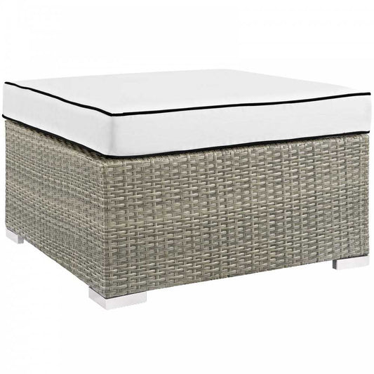 Repose Outdoor Patio Upholstered Fabric Ottoman, White, EEI-2962-LGR-WHI