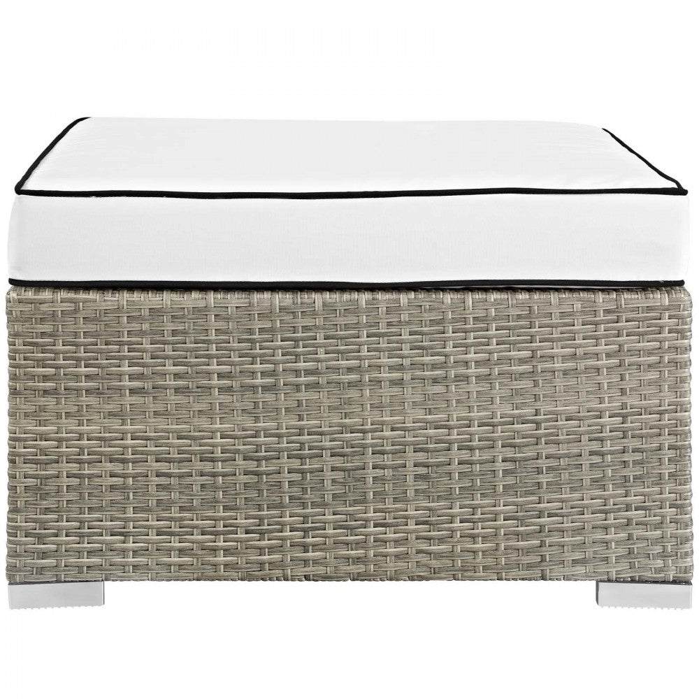 Repose Outdoor Patio Upholstered Fabric Ottoman, White, EEI-2962-LGR-WHI