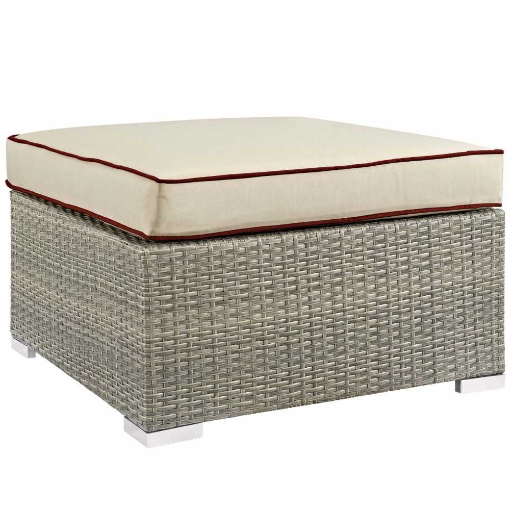 Repose Outdoor Patio Upholstered Fabric Ottoman, White, EEI-2962-LGR-BEI