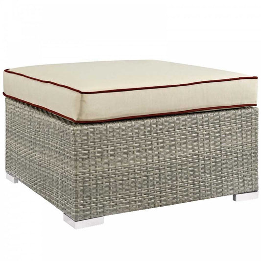 Repose Outdoor Patio Upholstered Fabric Ottoman, White, EEI-2962-LGR-BEI