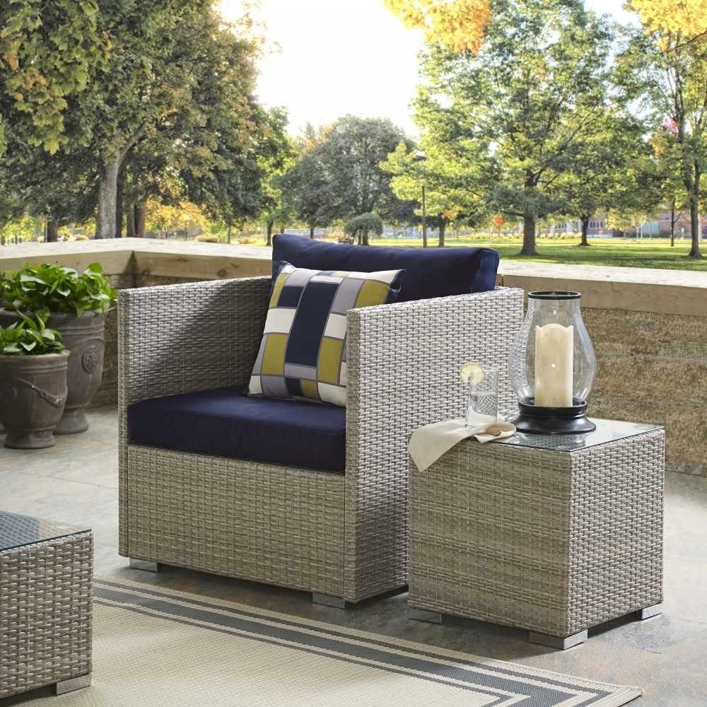 Repose Sunbrella Fabric Outdoor Patio Armchair, White, EEI-2961-LGR-NAV