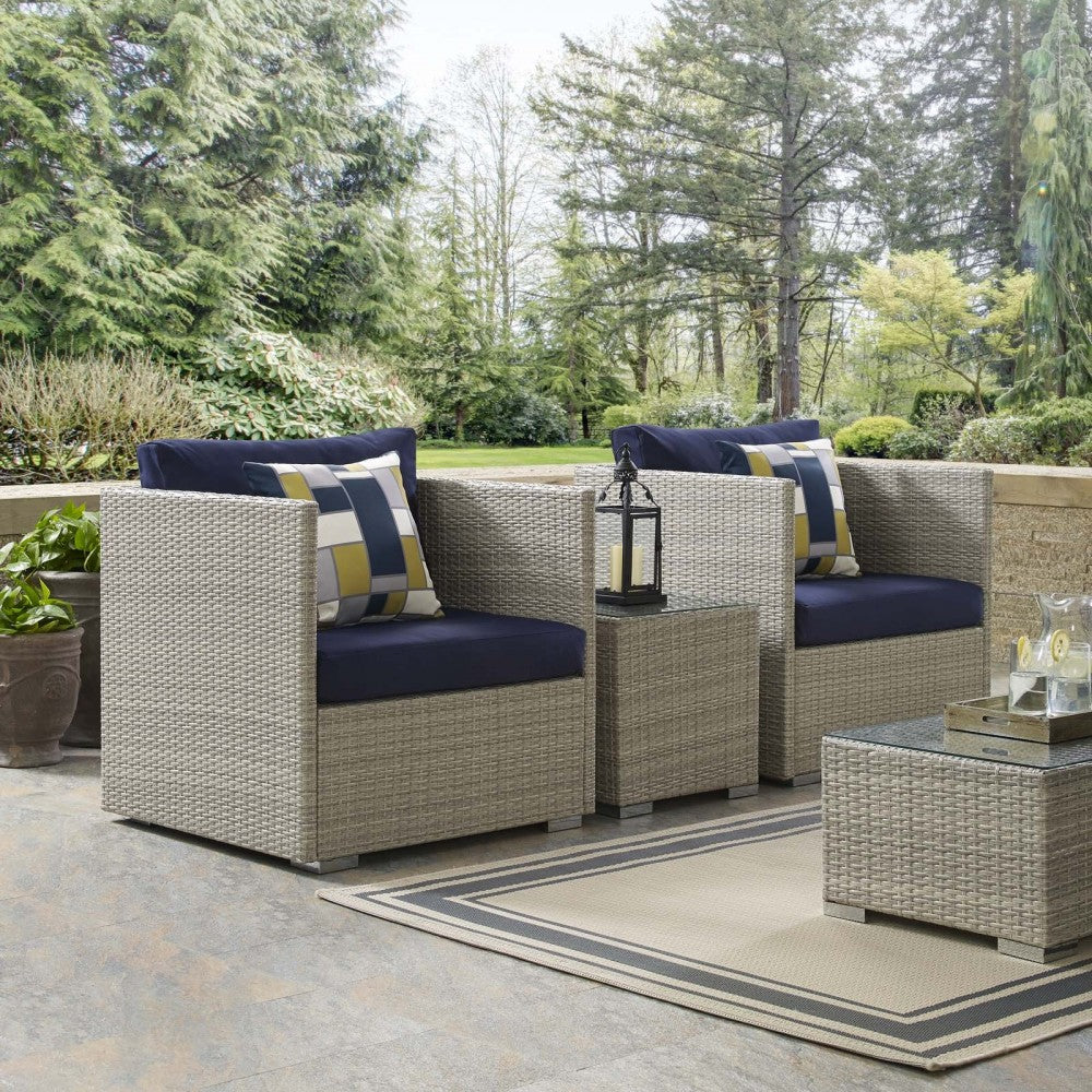 Repose Sunbrella Fabric Outdoor Patio Armchair, White, EEI-2961-LGR-NAV