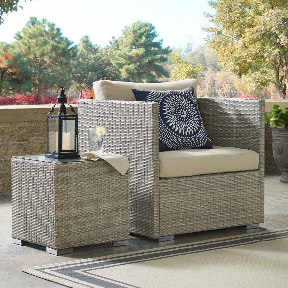 Repose Sunbrella Fabric Outdoor Patio Armchair, White, EEI-2961-LGR-BEI