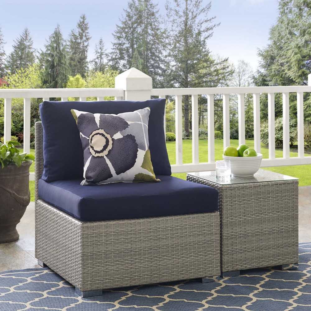 Repose Sunbrella Fabric Outdoor Patio Armless Chair, White, EEI-2959-LGR-NAV
